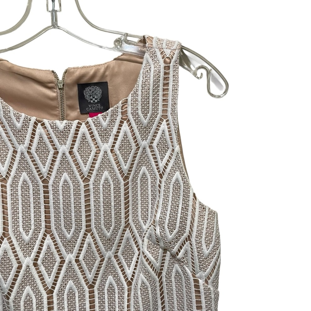 VINCE CAMUTO Lace Sheath Dress Sleeveless White and Tan Women’s Size 8 - Picture 6 of 11